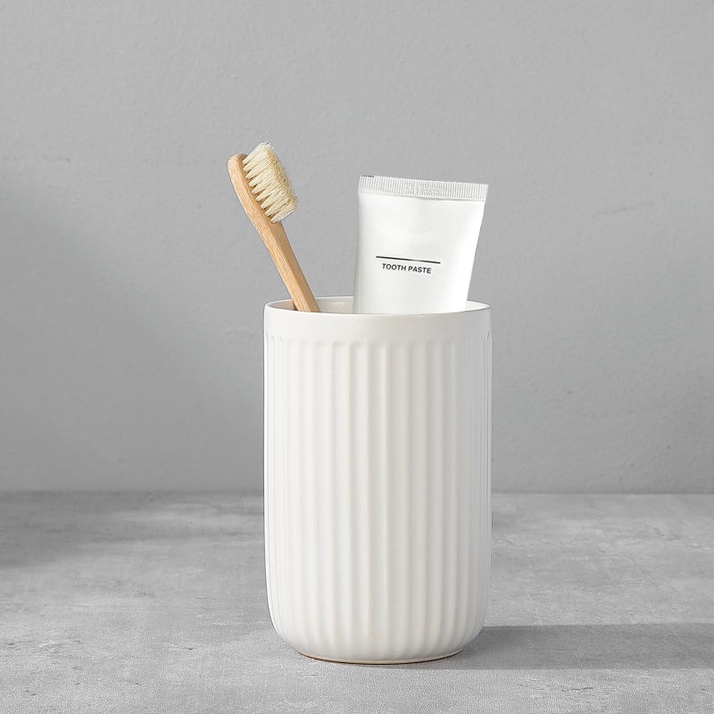 BSDISP White Toothbrush Holders for Bathrooms - 1 Cups Ceramic Toothbrush Toothpaste Holders  White Bathroom Tumbler Cups Reusable Toothbrush Mouthwash Cup  Bathroom Counter Organizer. - Image 1